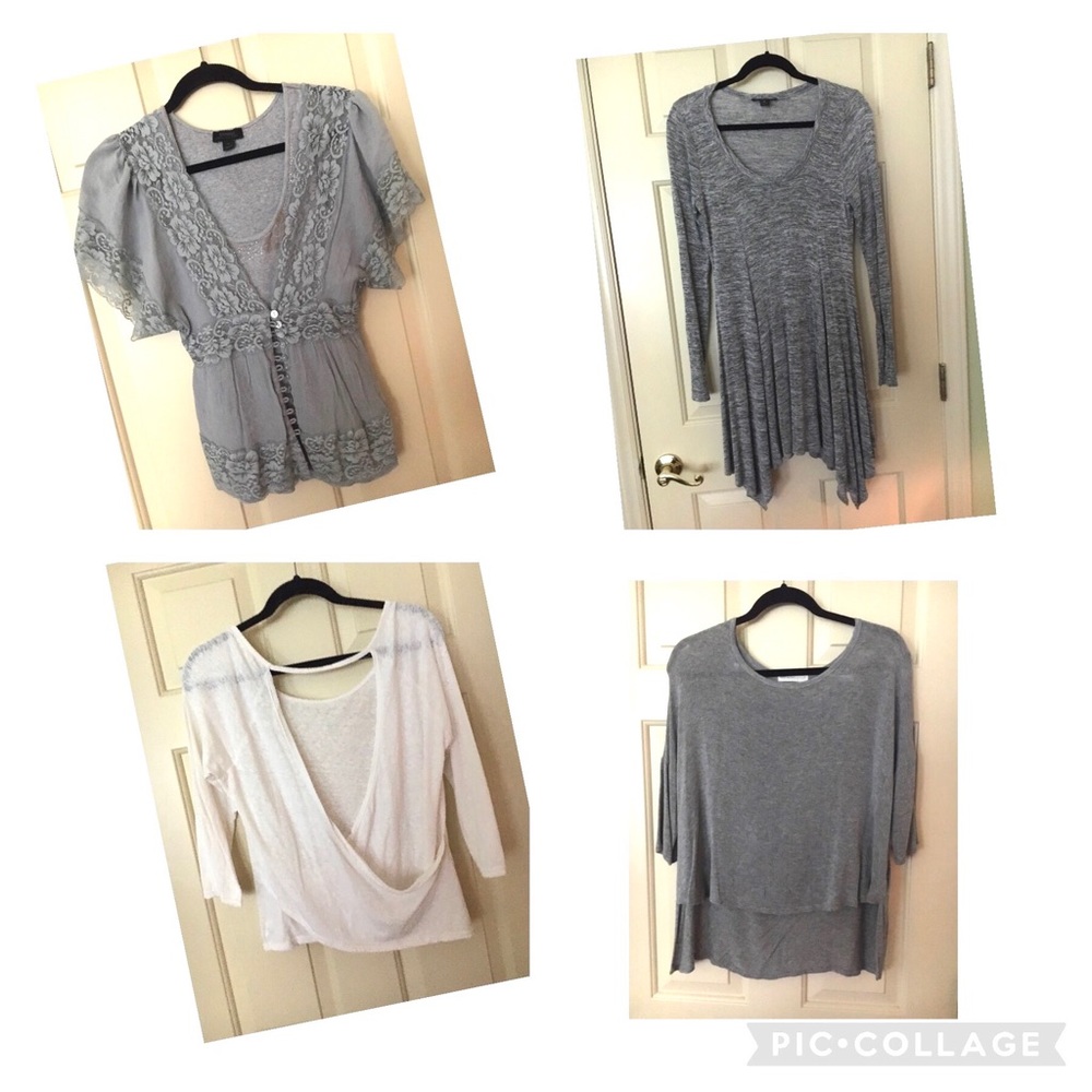 Gray & White 5-pc Bundle: 1 Dress, 3 Shirts, 1 Tank Top - All Size M
